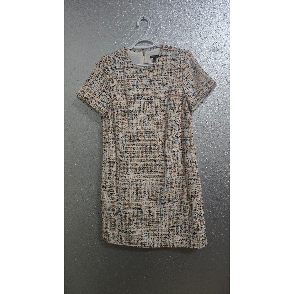Ann Taylor Multi Color Tweed Metallic Shift Dress Short Sleeve Size 10